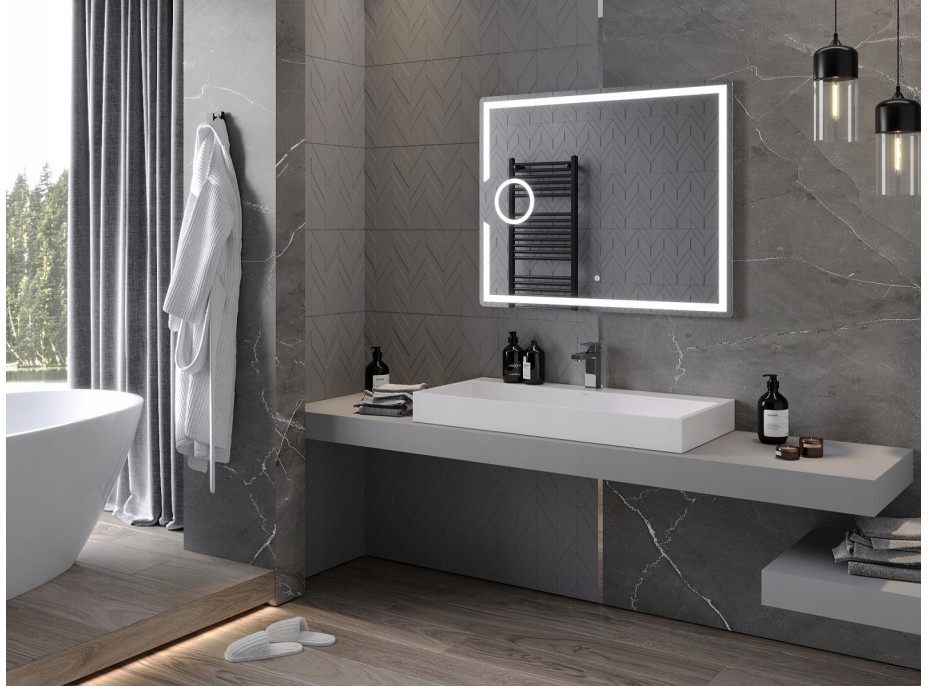 Obdélníkové zrcadlo MEXEN ONYX 100x80 cm - s LED podsvícením, zvětšovací lupou a vyhříváním, 9813-100-080-611-00