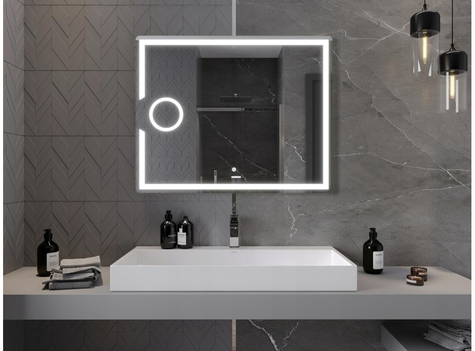 Obdélníkové zrcadlo MEXEN ONYX 100x80 cm - s LED podsvícením, zvětšovací lupou a vyhříváním, 9813-100-080-611-00