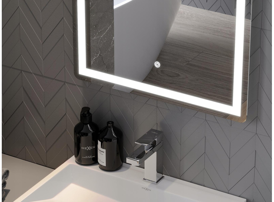 Obdélníkové zrcadlo MEXEN ONYX 100x80 cm - s LED podsvícením, zvětšovací lupou a vyhříváním, 9813-100-080-611-00