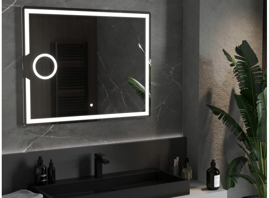 Obdélníkové zrcadlo MEXEN ONYX 100x80 cm - s LED podsvícením, zvětšovací lupou a vyhříváním, 9813-100-080-611-00