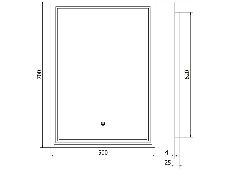 Obdélníkové zrcadlo MEXEN TACO 50x70 cm - s LED podsvícením a vyhříváním, 9805-050-070-611-00