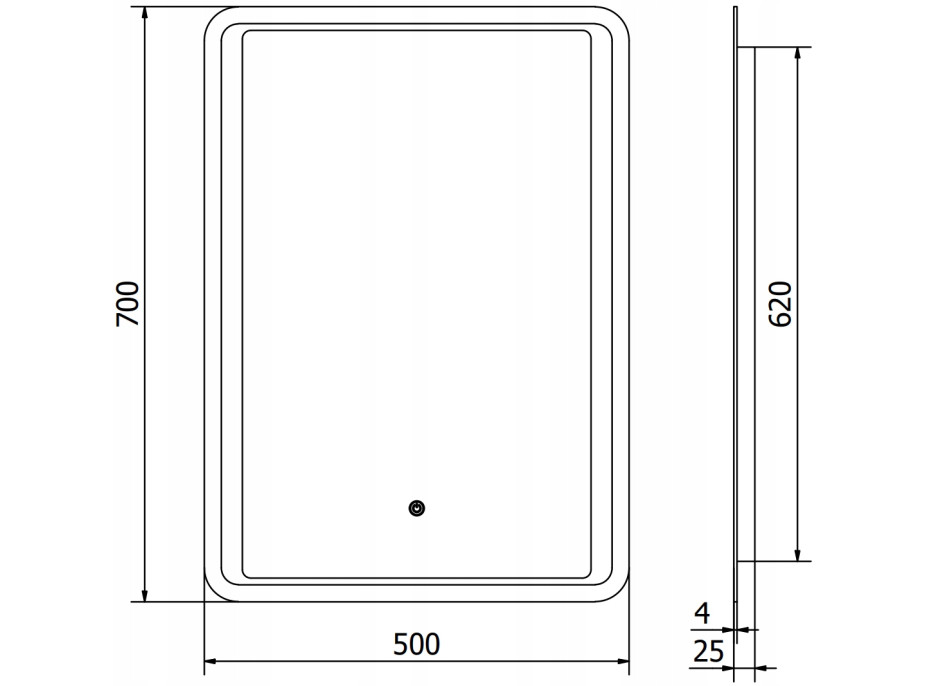 Obdélníkové zrcadlo MEXEN ZUSA 50x70 cm - s LED podsvícením a vyhříváním, 9808-050-070-611-00