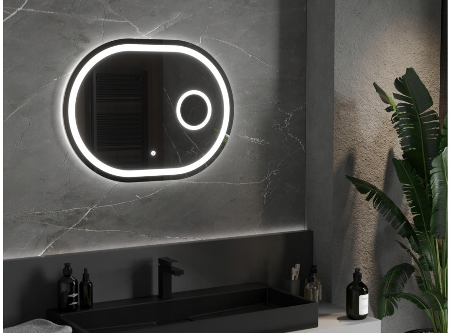 Oválné zrcadlo MEXEN UMBA 80x60 cm - s LED podsvícením, zvětšovací lupou a vyhříváním, 9822-080-060-611-00