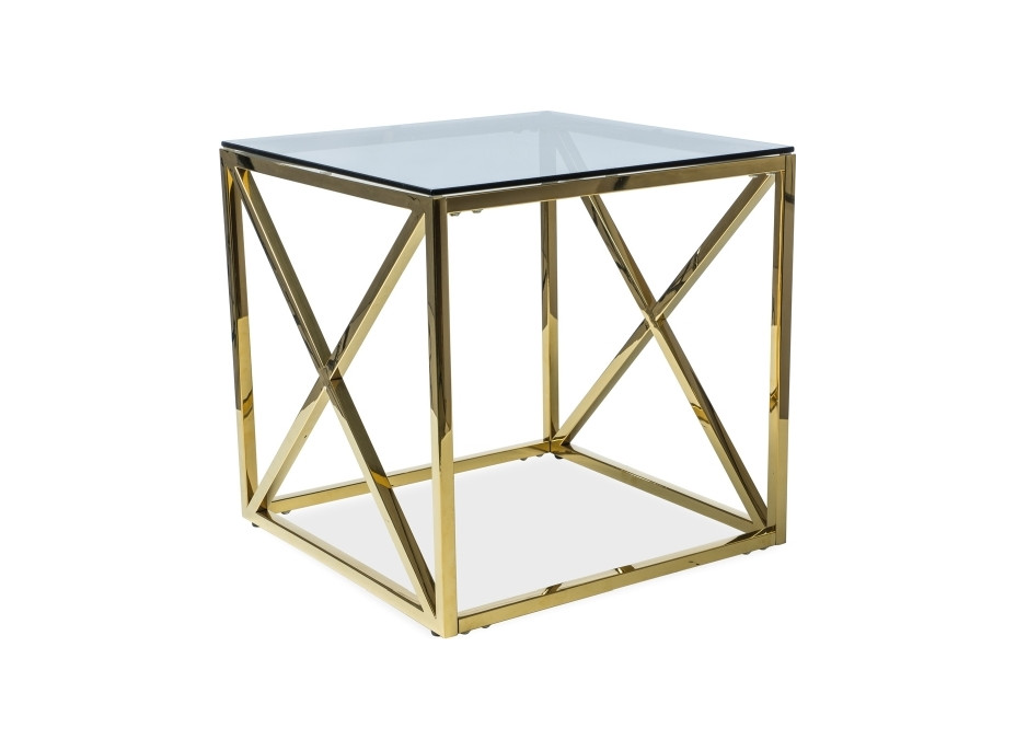 Konferenční stolek ELOY 55x55 - kouřové sklo/zlatý