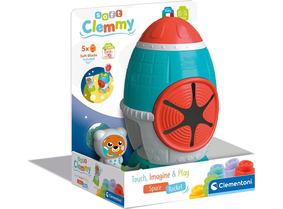 CLEMENTONI SOFT CLEMMY Box Vesmírná raketa s 5 kostkami