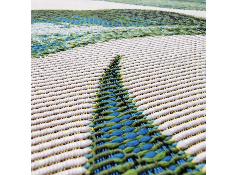 Kusový koberec JUNGLE listy - šedý/žlutý