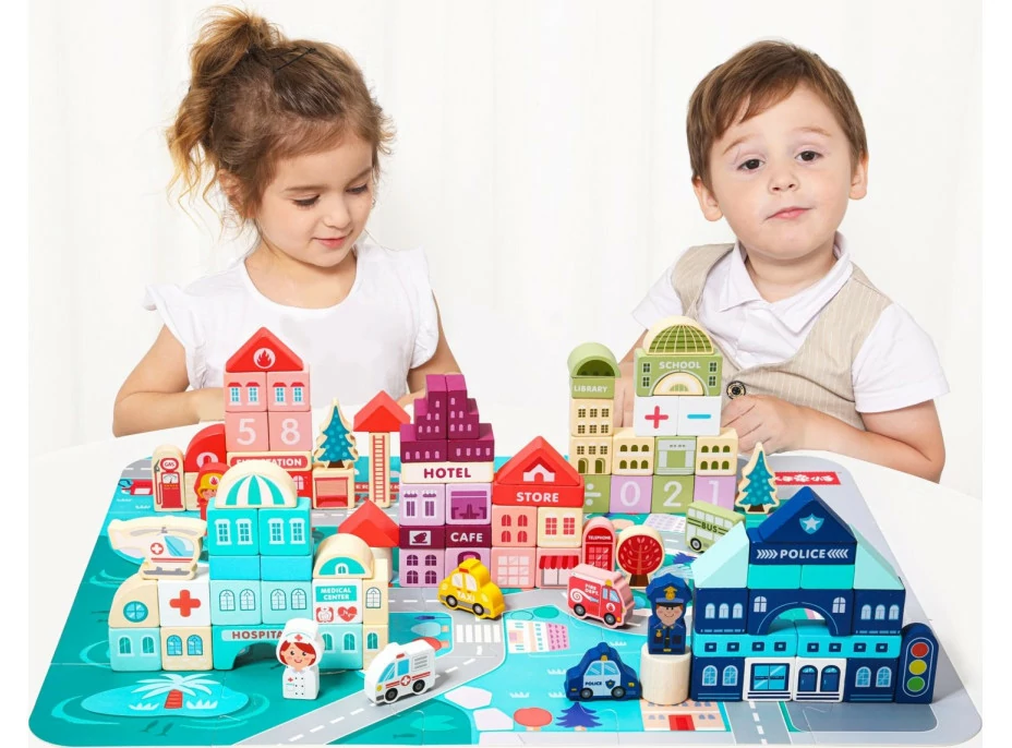 ECOTOYS Dřevěné kostky Město