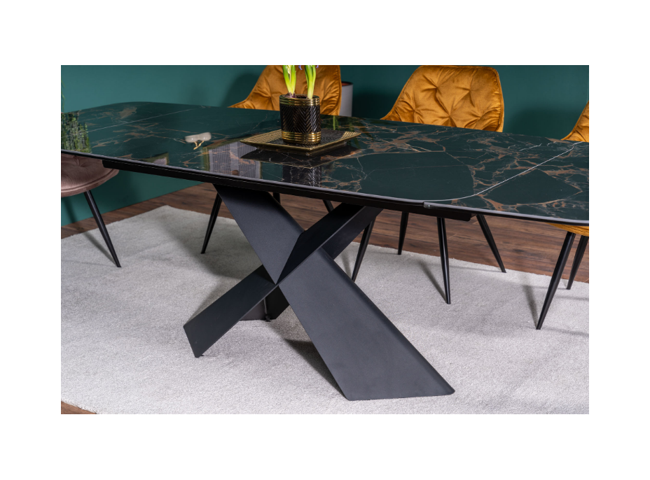 Rozkládací jídelní stůl AURELIA II 160x90 - keramika Versace Black/černý mat