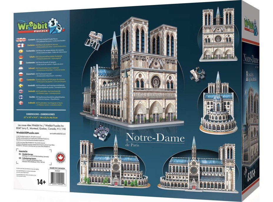 WREBBIT 3D puzzle Katedrála Notre-Dame 830 dílků