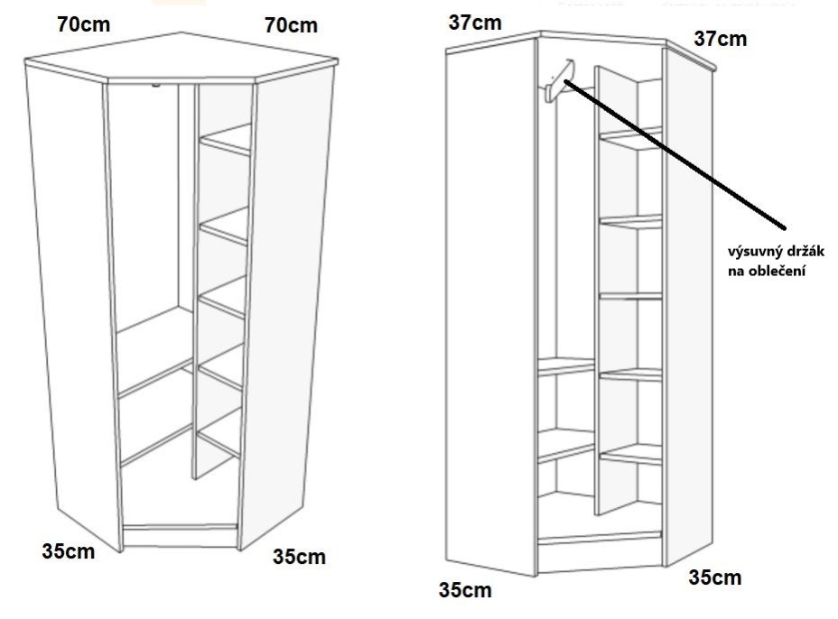 Rohová šatní skříň MODE - TYP A