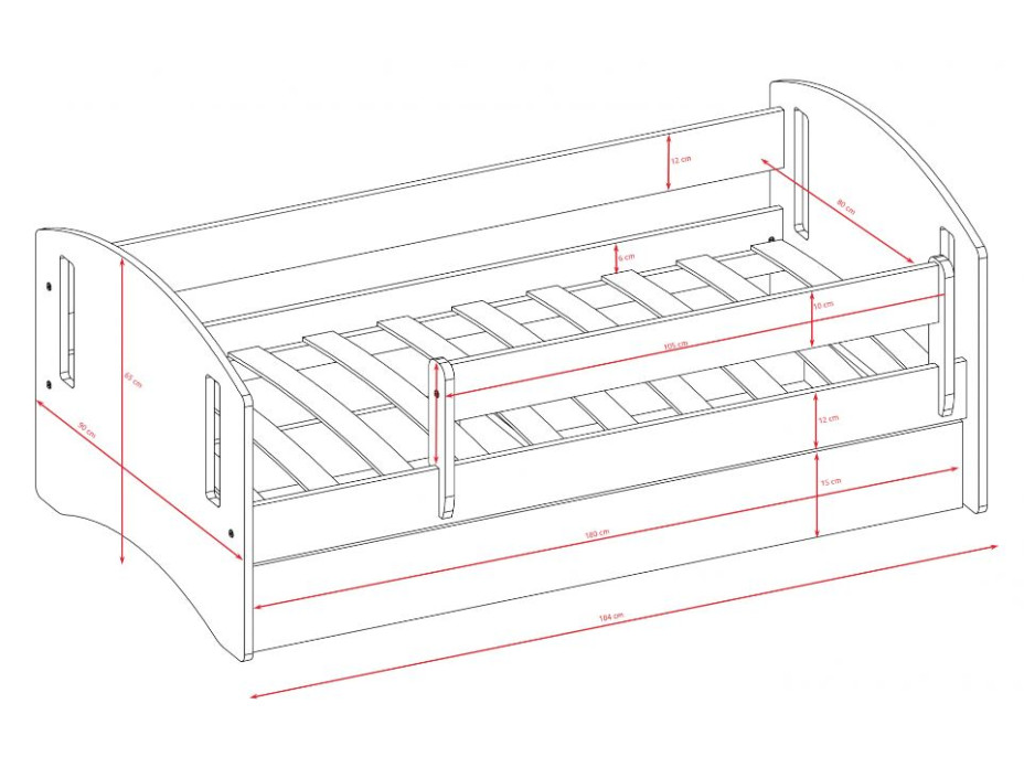 Dětská postel CLASSIC 2 - bílá - 180x80 cm