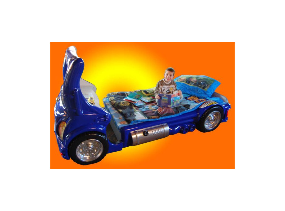 Dětská autopostel TRUCK 180x90 cm - modrá s MATRACÍ ZDARMA