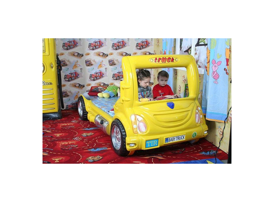 Dětská autopostel TRUCK 180x90 cm - žlutá s MATRACÍ ZDARMA