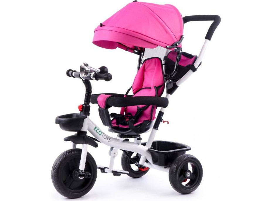 ECOTOYS Tříkolka se stříškou a vodící tyčí - růžová