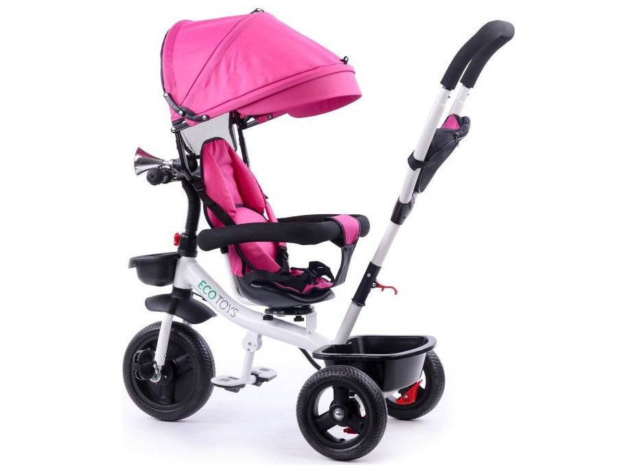 ECOTOYS Tříkolka se stříškou a vodící tyčí - růžová
