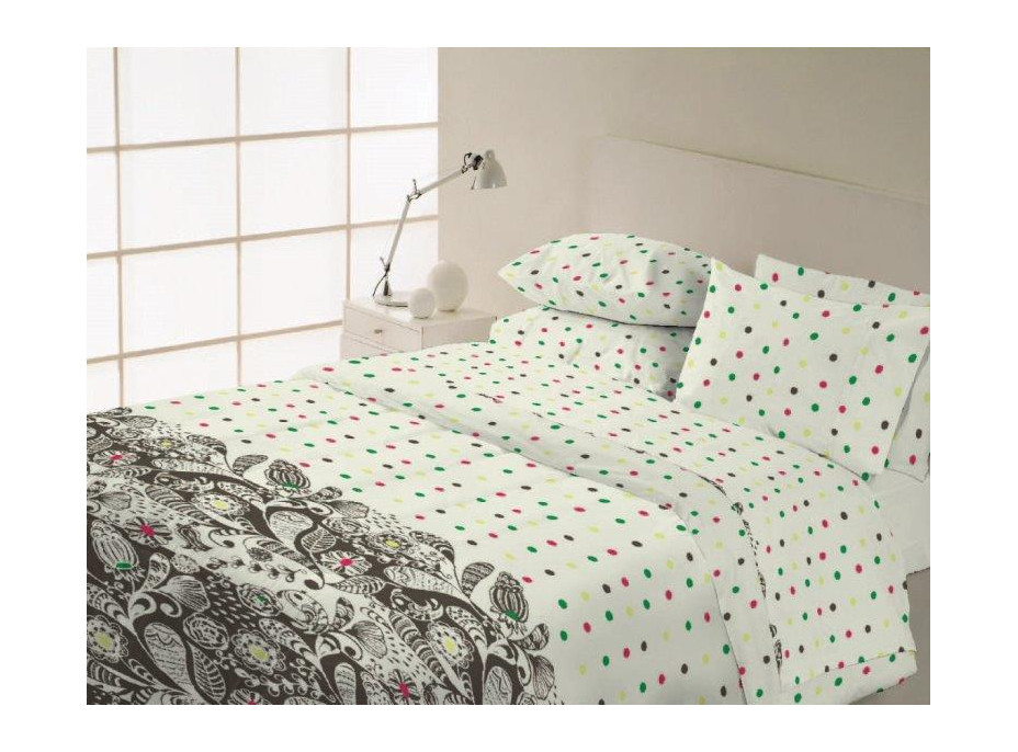 Bavlněné povlečení VANILLA Dots - bílé/multicolor - 220x200 cm