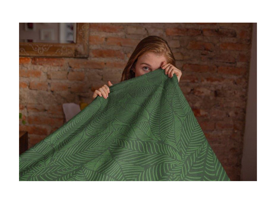Deka přehoz SHERPA 150x200 cm - Zelené listy - tmavě zelená