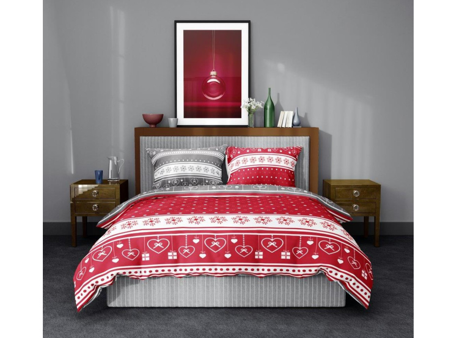 Bavlněné povlečení SCANDIC Vánoční motiv - červené/šedé - 140x200 cm