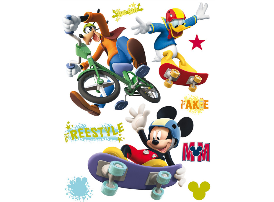 Dětská samolepka MICKEY MOUSE NA SKATEBOARDU 65x85 cm