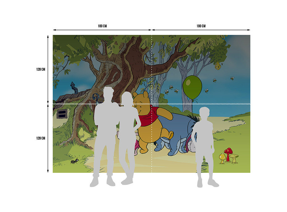 Dětská fototapeta DISNEY - Medvídek PÚ a kamarádi na procházce - 360x254 cm