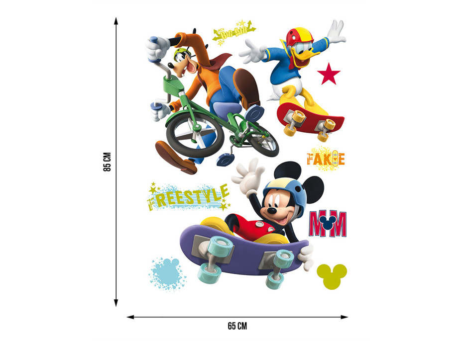 Dětská samolepka MICKEY MOUSE NA SKATEBOARDU 65x85 cm