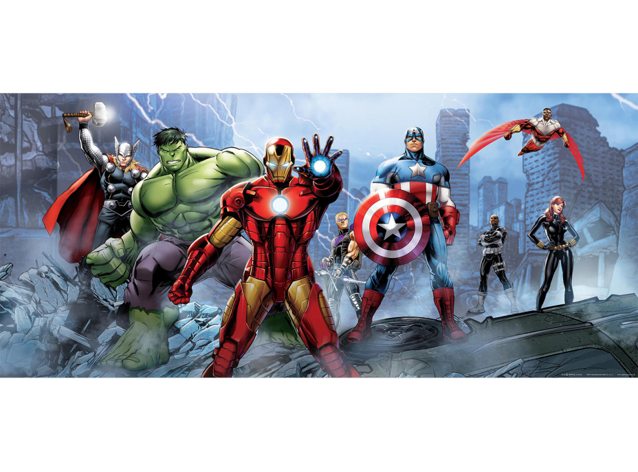 Dětská fototapeta MARVEL - Avengers v boji proti nepřátelům - 202x90 cm
