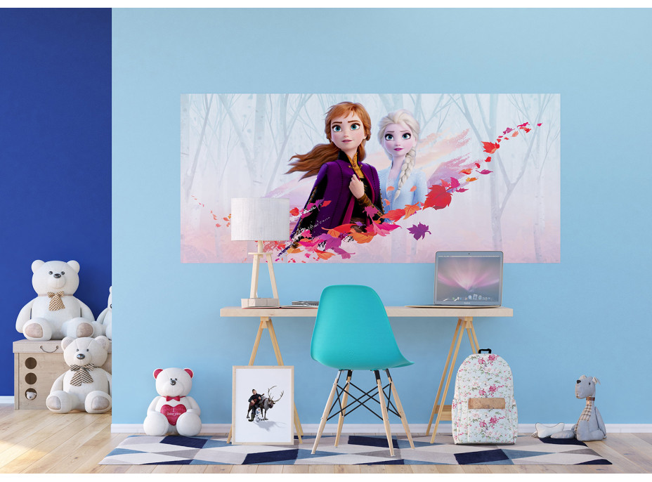 Dětská fototapeta Disney - FROZEN - Anna a Elsa v podzimním větru - 202x90 cm