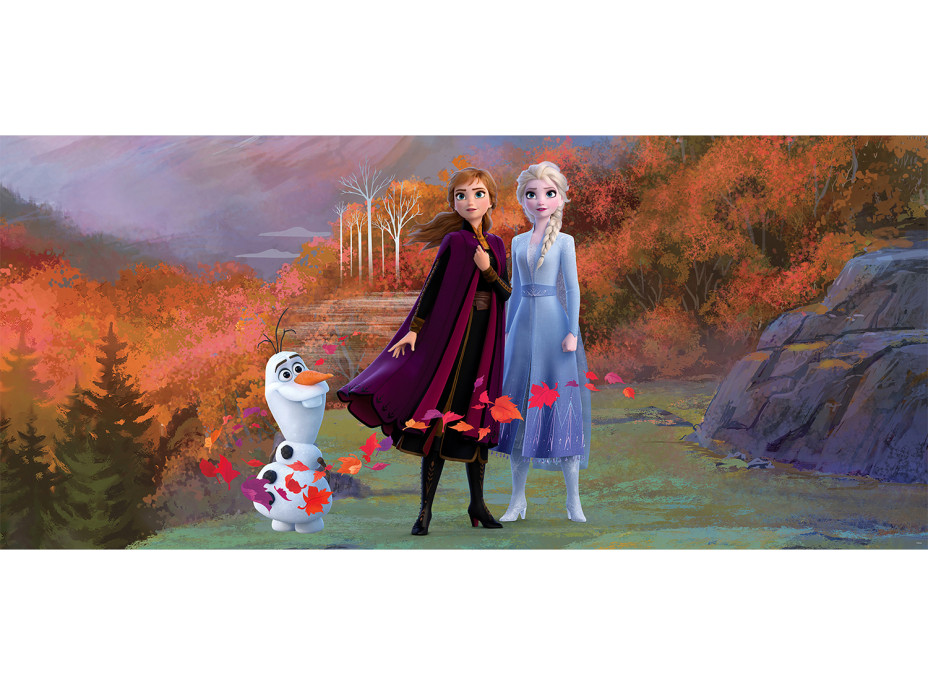 Dětská fototapeta DISNEY - FROZEN - Elsa, Anna a Olaf na horské cestě - 202x90 cm