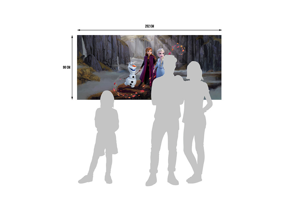 Dětská fototapeta DISNEY - FROZEN - Elsa, Anna a Olaf na horách - 202x90 cm