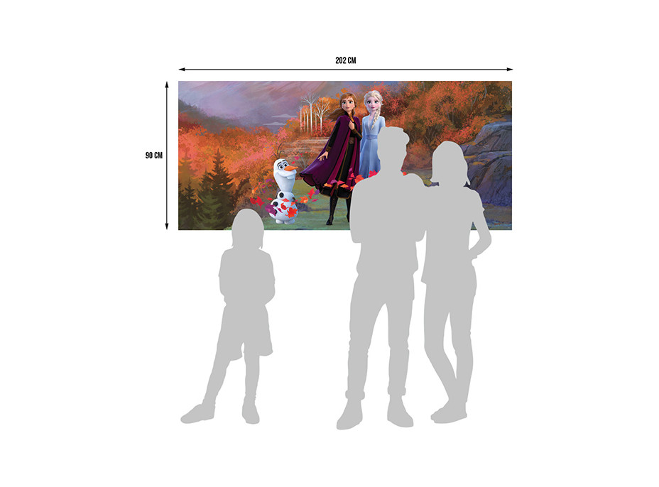 Dětská fototapeta DISNEY - FROZEN - Elsa, Anna a Olaf na horské cestě - 202x90 cm