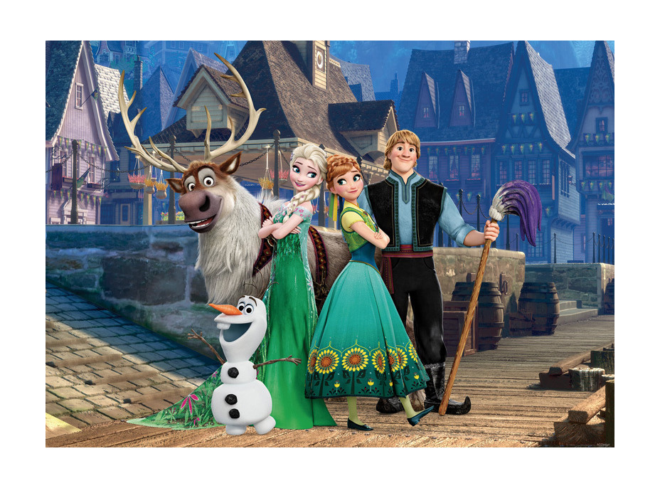 Dětská fototapeta DISNEY - FROZEN - Anna a Elsa ve městě - 155x110 cm