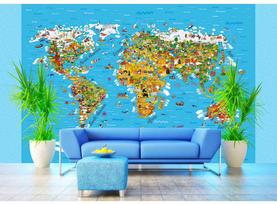 Dětská fototapeta - Dětská mapa světa - 360x270 cm
