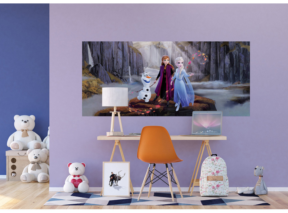 Dětská fototapeta DISNEY - FROZEN - Elsa, Anna a Olaf na horách - 202x90 cm