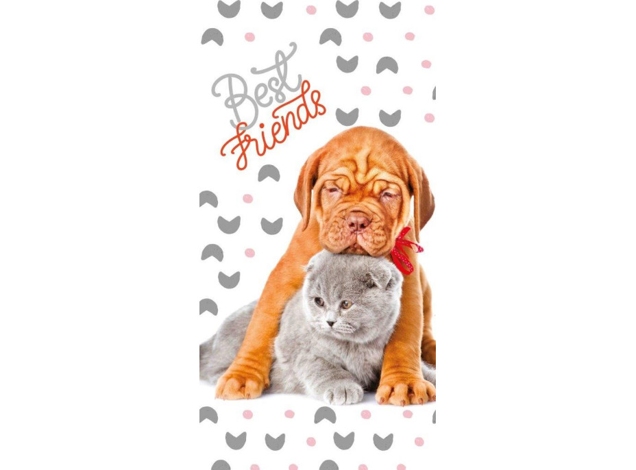 Bavlněná osuška 70x140 cm - BEST FRIENDS - Pes a kočka