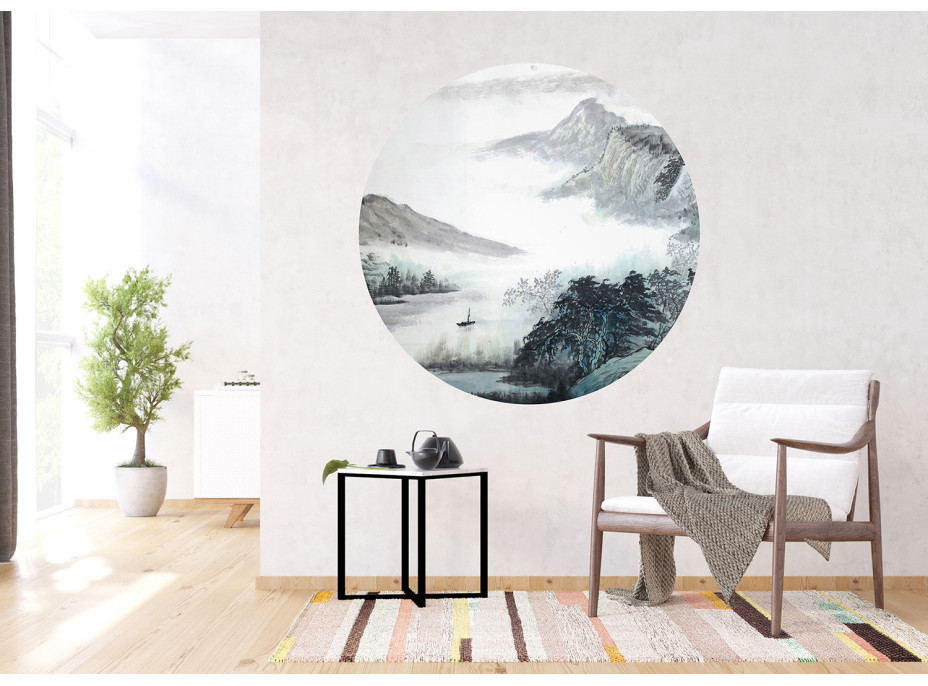Moderní fototapeta - Horské jezero v mlze - kulatá - 140 cm