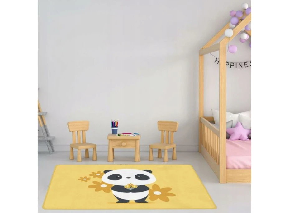 Dětský pěnový koberec PANDA květiny - 100x150 cm - žlutý