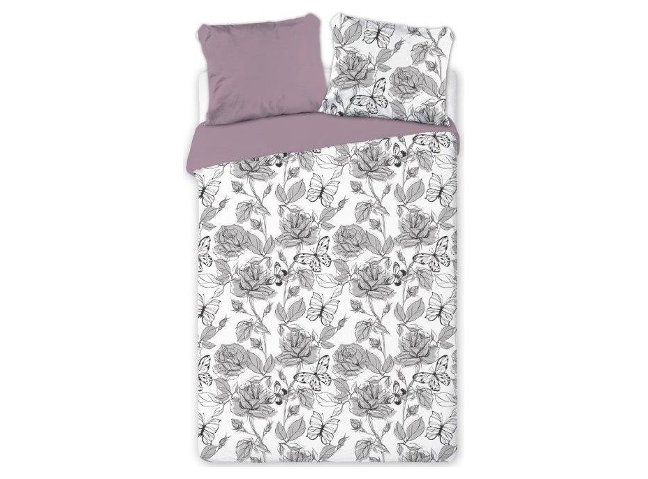 Saténové povlečení ELEGANT Butterfly - bílé/fialové - 160x200 cm
