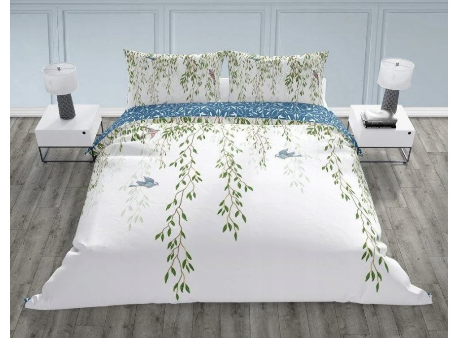 Bavlněné povlečení TRENDY Ptáčci - bílé/modré - 140x200 cm