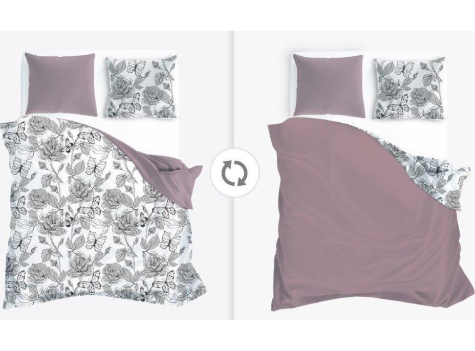 Saténové povlečení ELEGANT Butterfly - bílé/fialové - 160x200 cm