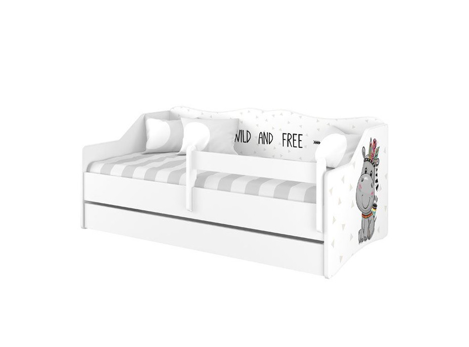 Dětská postel s přistýlkou LULLU 160x80cm - HROŠÍK INDIÁN - bílá