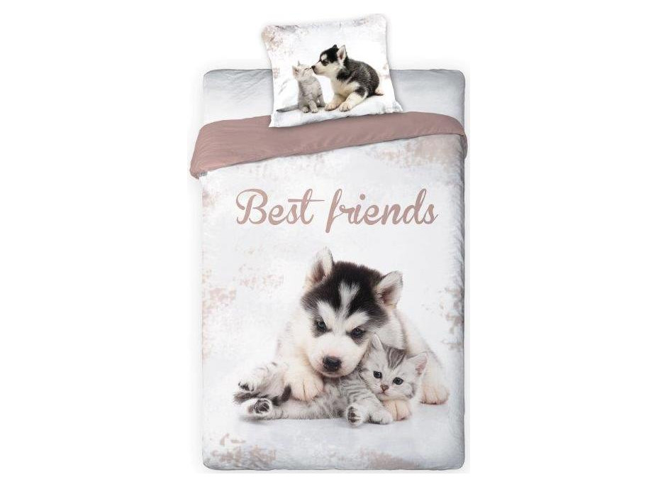 Bavlněné povlečení BEST FRIENDS - Pejsek a kotě - 160x200 cm