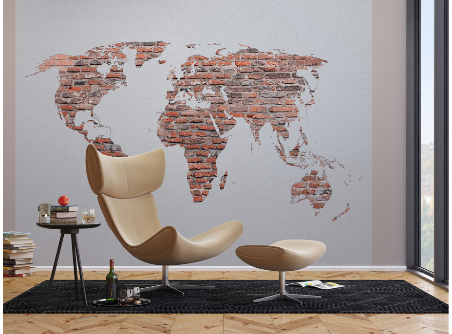 Moderní fototapeta - Retro mapa v cihlové barvě - 360x270 cm