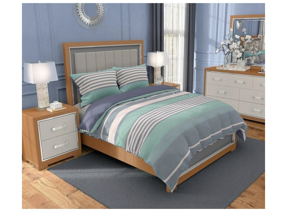 Flanelové povlečení Stripes - fialové/tyrkysové - 160x200 cm