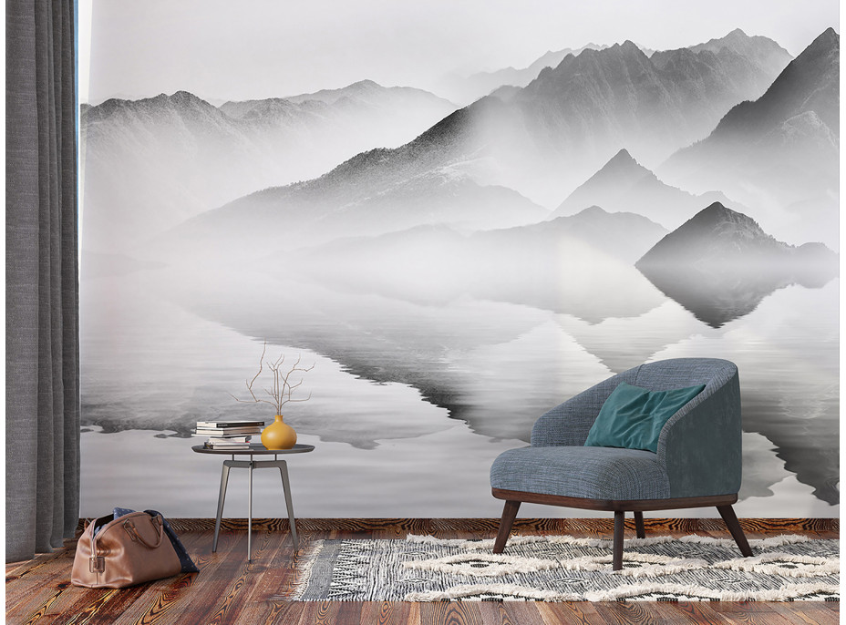 Moderní fototapeta - Horské jezero v mlze - 360x270 cm