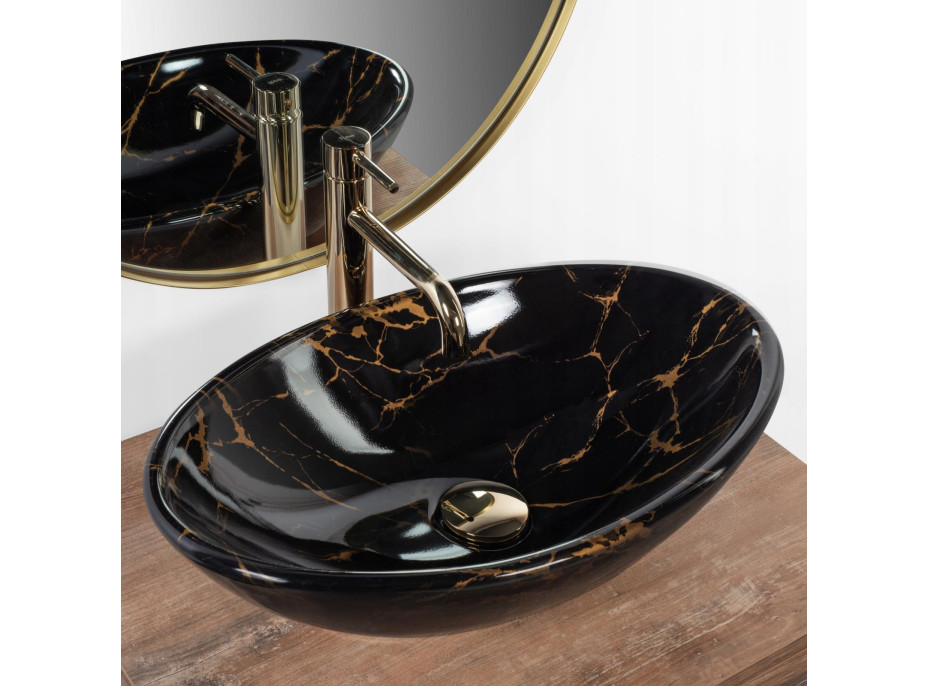 Keramické umyvadlo Rea PAMELA BLACK MARBLE SHINY - imitace černého mramoru - lesklé