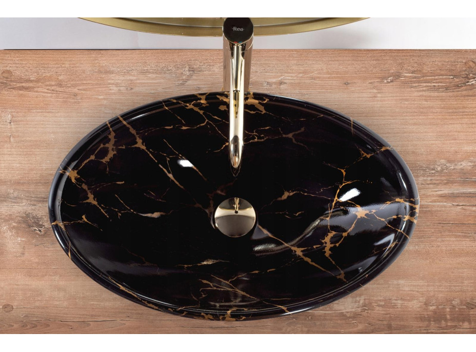 Keramické umyvadlo Rea PAMELA BLACK MARBLE SHINY - imitace černého mramoru - lesklé