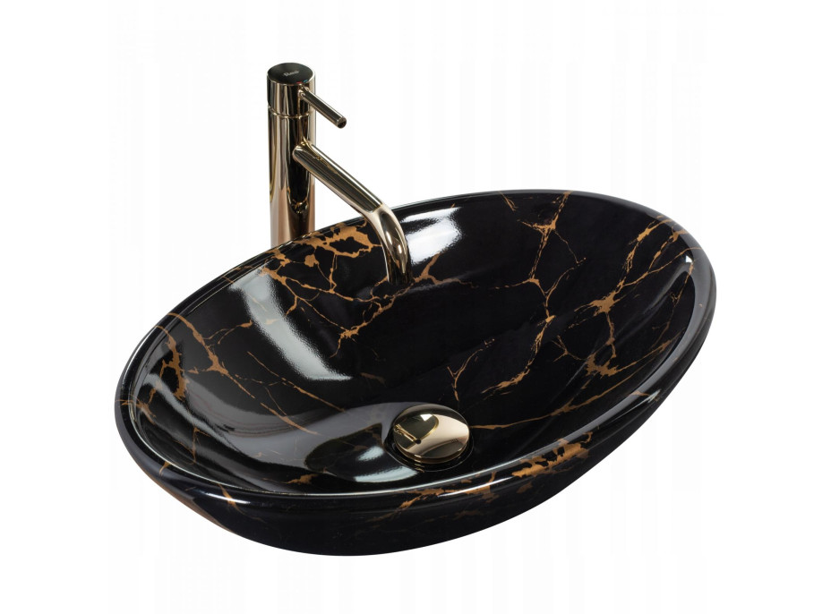 Keramické umyvadlo Rea PAMELA BLACK MARBLE SHINY - imitace černého mramoru - lesklé