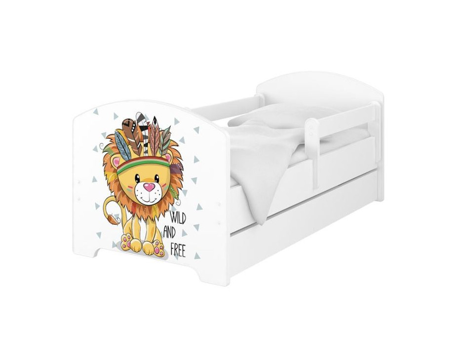 Dětská postel OSKAR - 140x70 cm - LVÍČE INDIÁN - bílá
