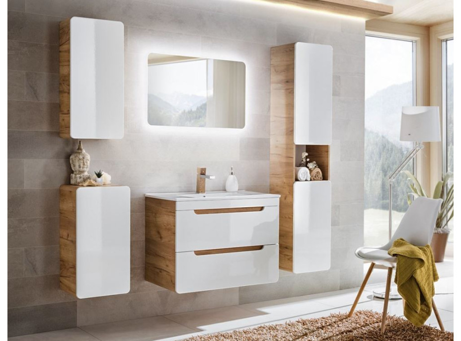 Sestava koupelnového nábytku BÁRA 60 cm s nástěnným zrcadlem vč. zápustného keramického umyvadla