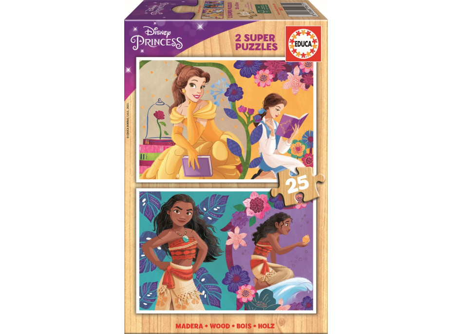 EDUCA Dřevěné puzzle Disney princezny 2x25 dílků